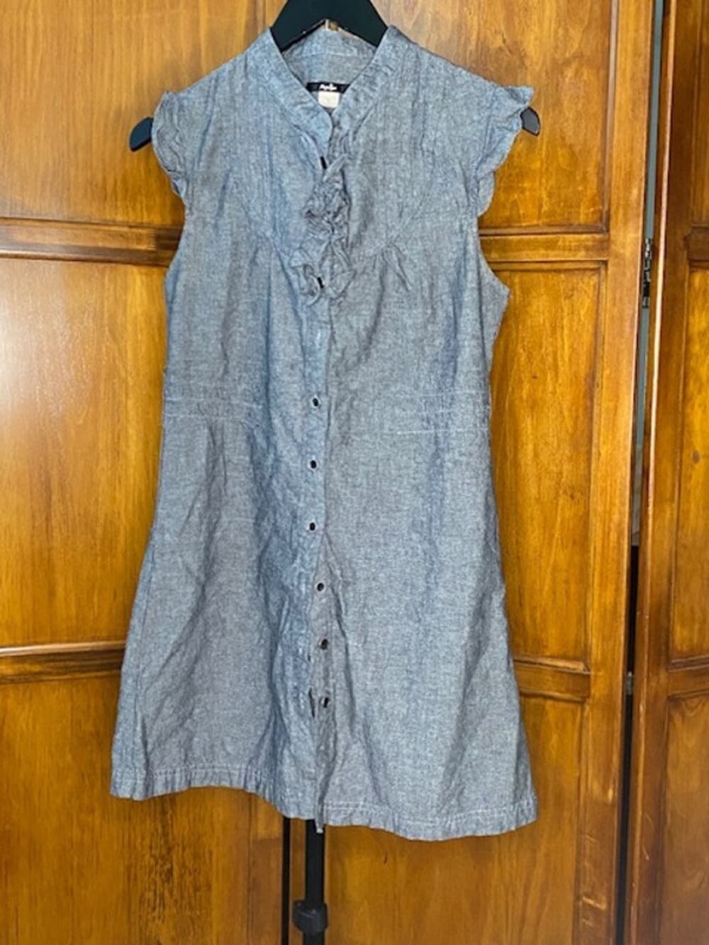 Papaya Girl’s/Women’s Small Gray 100% Cotton Button Front Ruffle Dress Boho